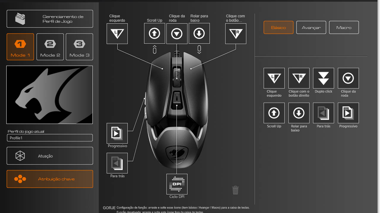 Opções de configuração dos botões