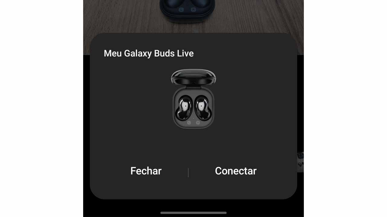 Pop-up para conectar o Buds Live em um celular Samsung