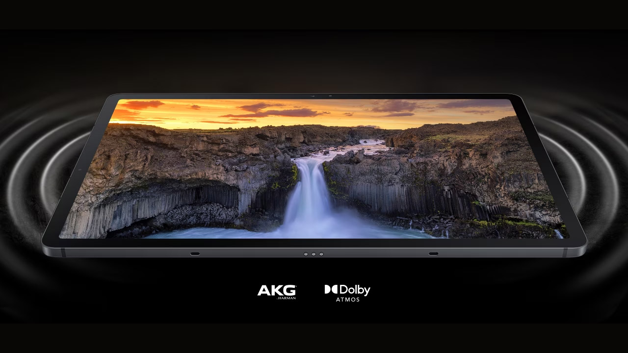O tablet da Samsung traz alto-falantes estéreos e boa qualidade de tela