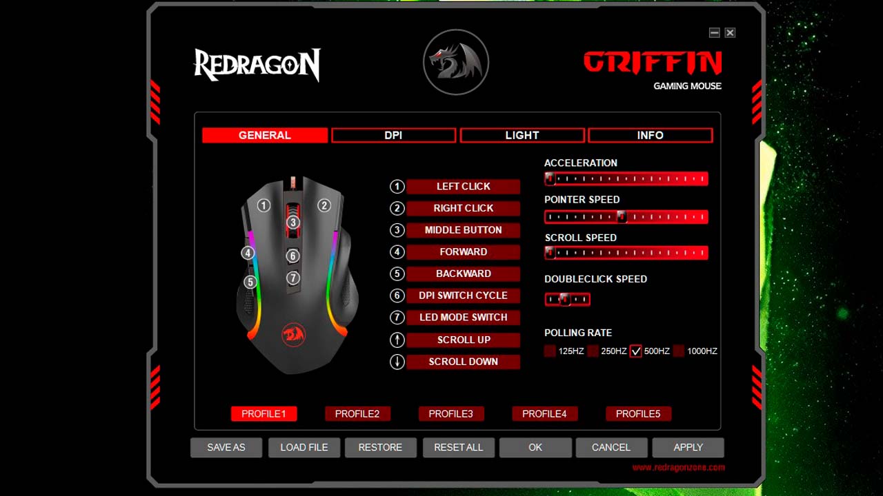 Interface principal do software de configuração da Redragon