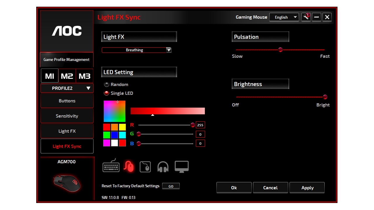 Configurações de LED RGB do mouse da AOC