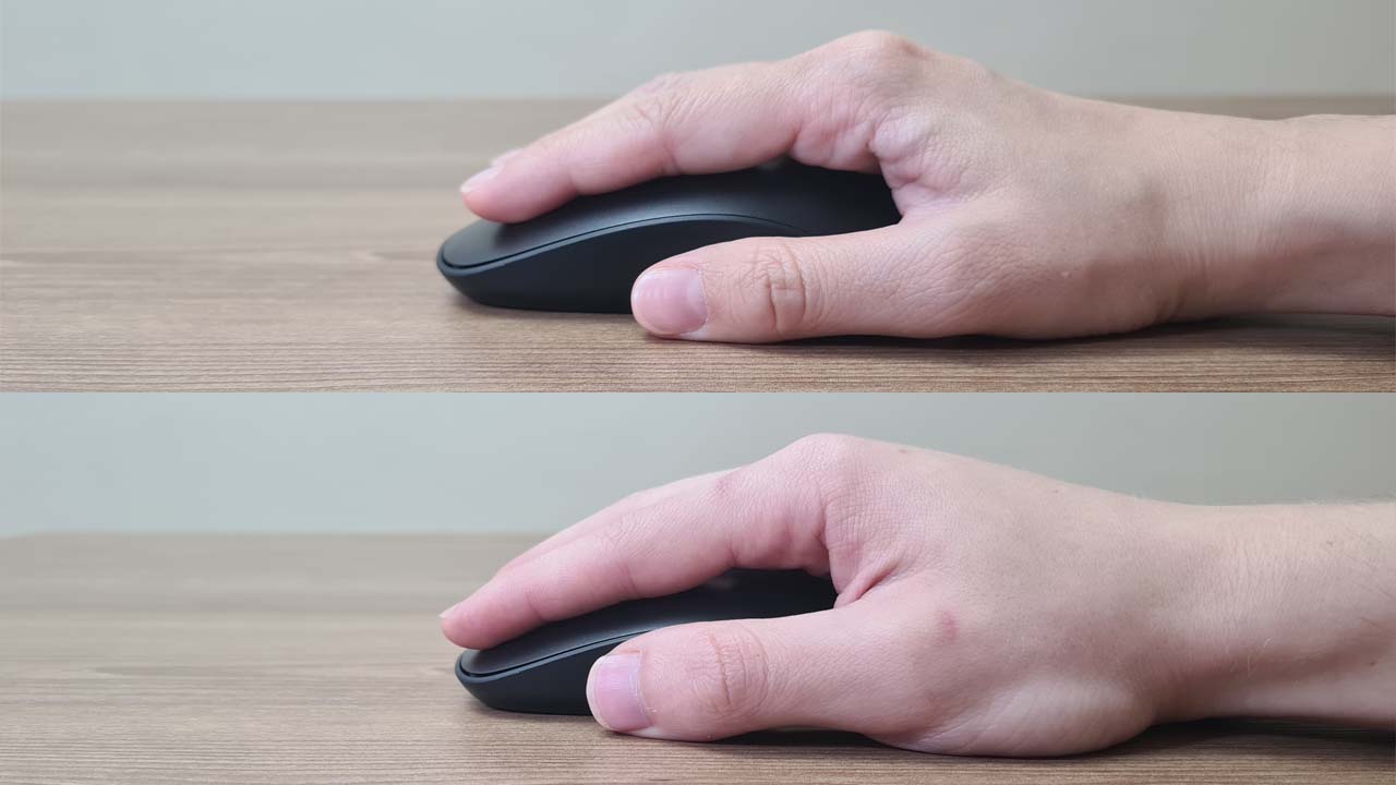 Diferença do mouse em uma mão pequena e em uma mão média