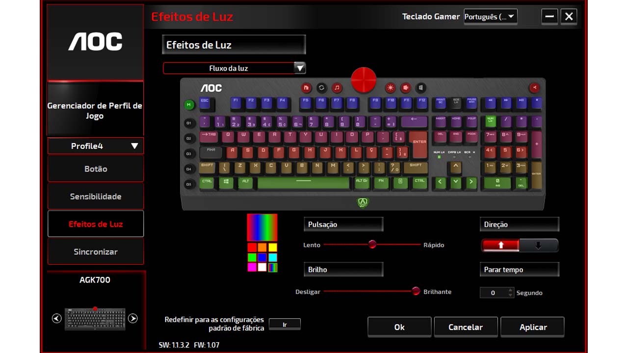 Configurações RGB do software G-Tools