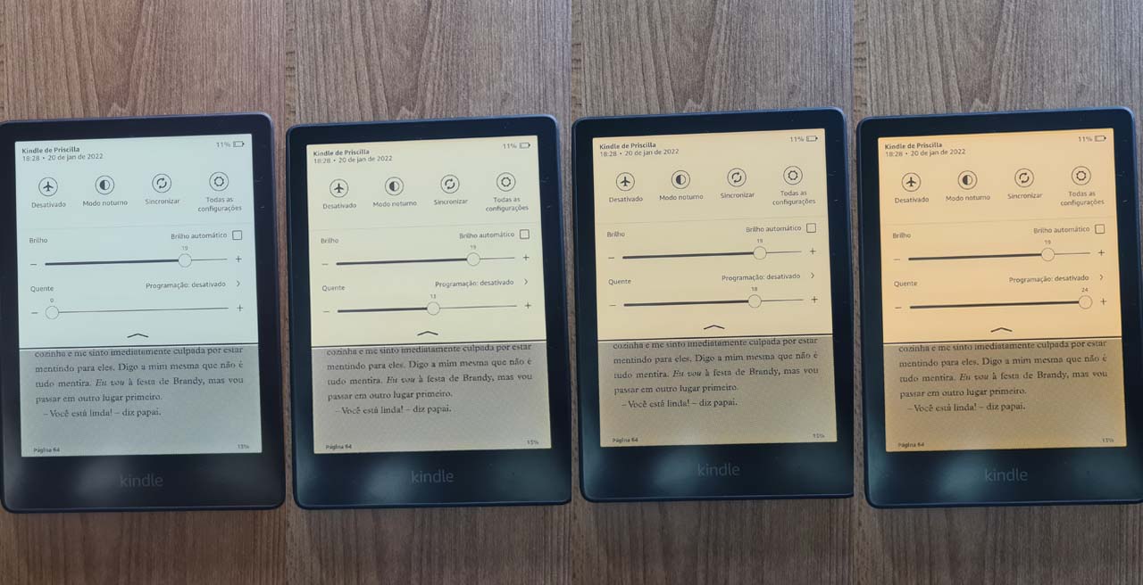 Variações de temperatura de luz do Kindle Paperwhite Signature Edition