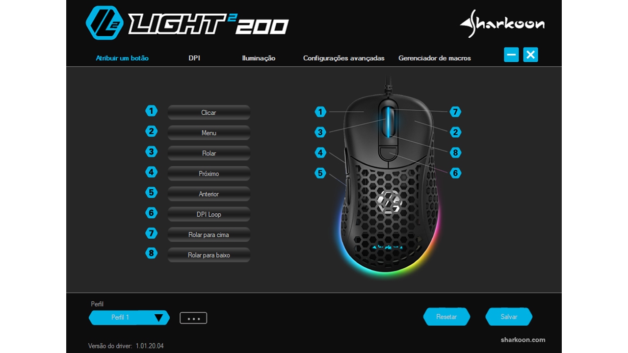 É possível configurar todos os botões do Light 200