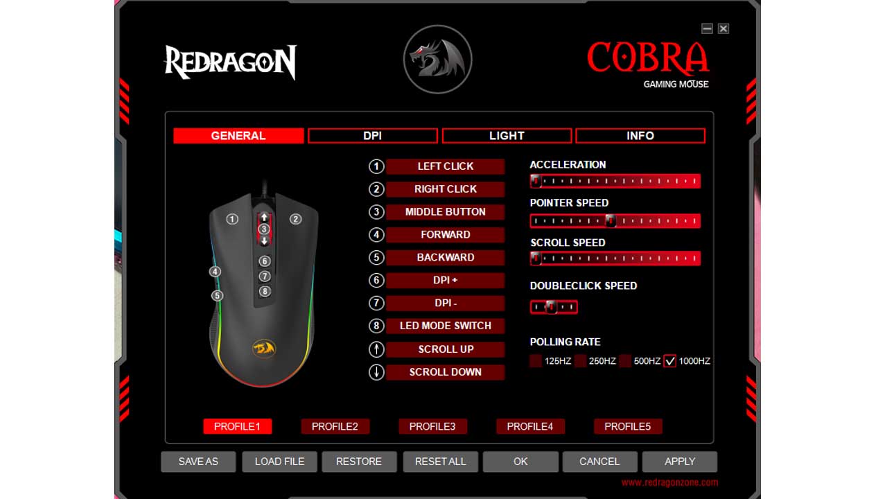 Configuração dos botões do mouse Redragon Cobra